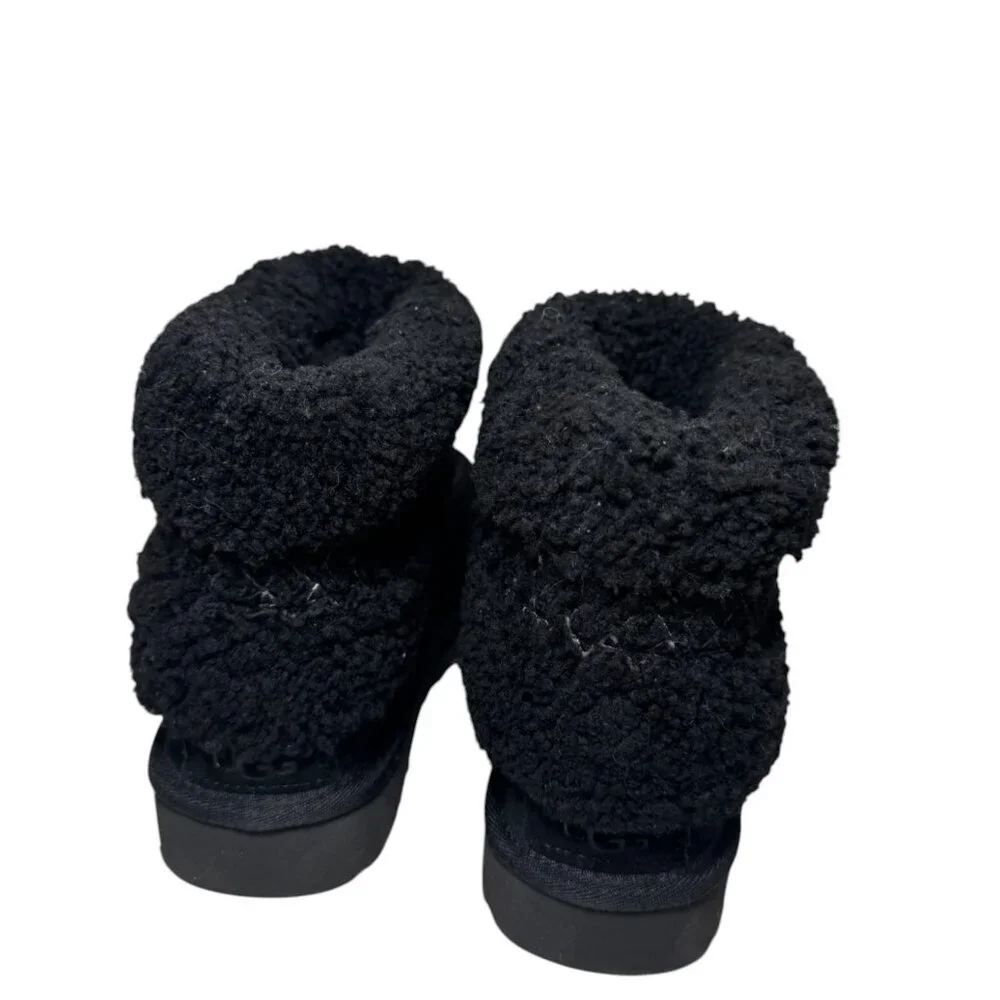 UGG Classic Ultra‎ Mini Braid Slip-On Sheepskin Boots Booties Black 6 NEW $160